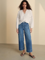 White Button Down Long Sleeve Doublecloth Blouse - Image 2 of 8