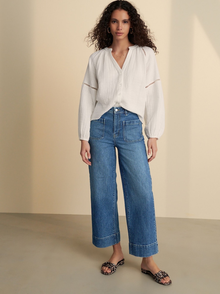 White Button Down Long Sleeve Doublecloth Blouse - Image 2 of 8