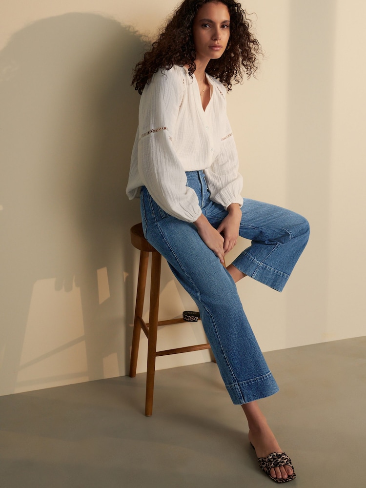 White Button Down Long Sleeve Doublecloth Blouse - Image 4 of 8