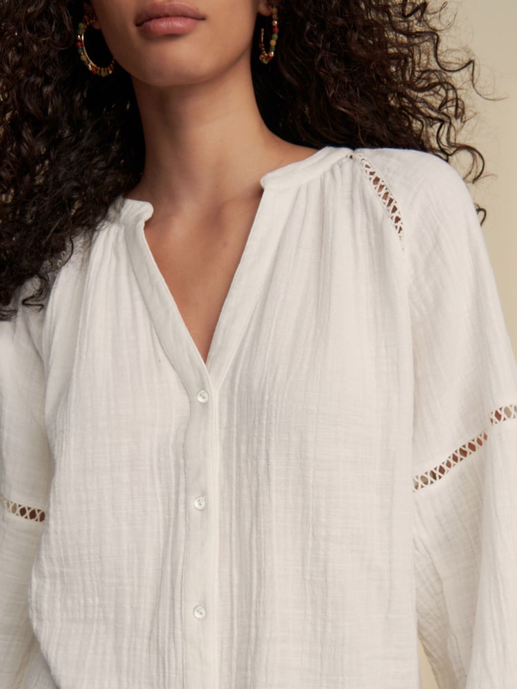 White Button Down Long Sleeve Doublecloth Blouse - Image 5 of 8