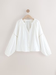 White Button Down Long Sleeve Doublecloth Blouse - Image 6 of 8