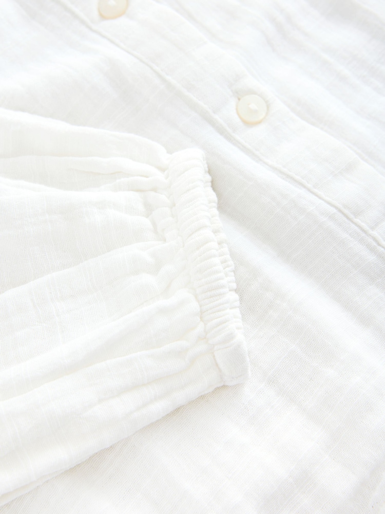White Button Down Long Sleeve Doublecloth Blouse - Image 8 of 8