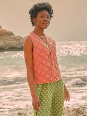 FatFace Rose Pink Quilted Tie Front Waistcoat - Image 1 of 6