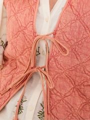 FatFace Rose Pink Quilted Tie Front Waistcoat - Image 5 of 6