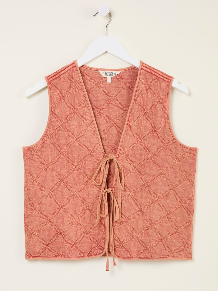 FatFace Rose Pink Quilted Tie Front Waistcoat - Image 6 of 6