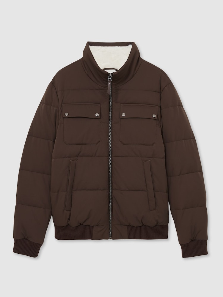 Reiss Brown Misty Faux-Fur Collar Puffer Jacket - Image 2 of 7