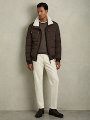 Reiss Brown Misty Faux-Fur Collar Puffer Jacket - Image 3 of 7