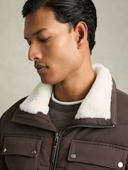 Reiss Brown Misty Faux-Fur Collar Puffer Jacket - Image 4 of 7