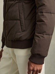 Reiss Brown Misty Faux-Fur Collar Puffer Jacket - Image 5 of 7