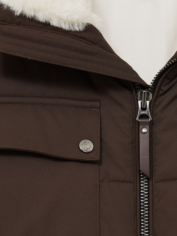 Reiss Brown Misty Faux-Fur Collar Puffer Jacket - Image 7 of 7