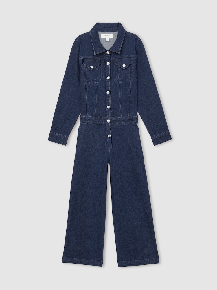 Reiss Blue Mira 13-14 yrs Wide-Leg Denim Jumpsuit - Image 1 of 4