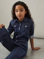 Reiss Blue Mira 13-14 yrs Wide-Leg Denim Jumpsuit - Image 3 of 4