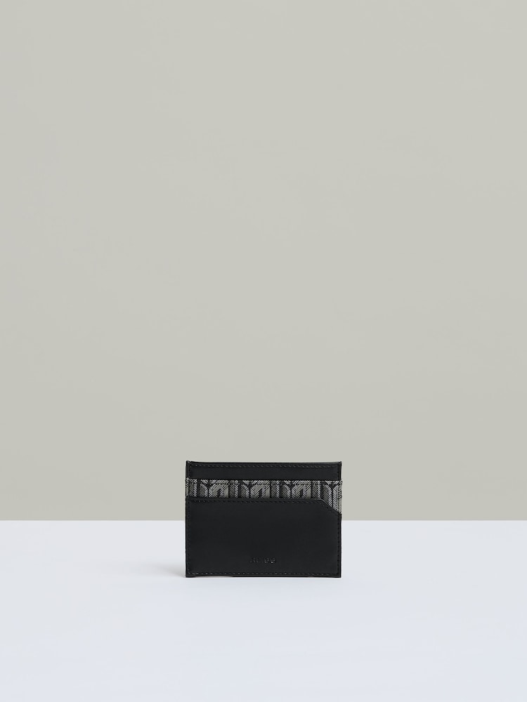 Reiss Grey Multi Fletcher Monogram Canvas Card Holder - Image 1 of 3