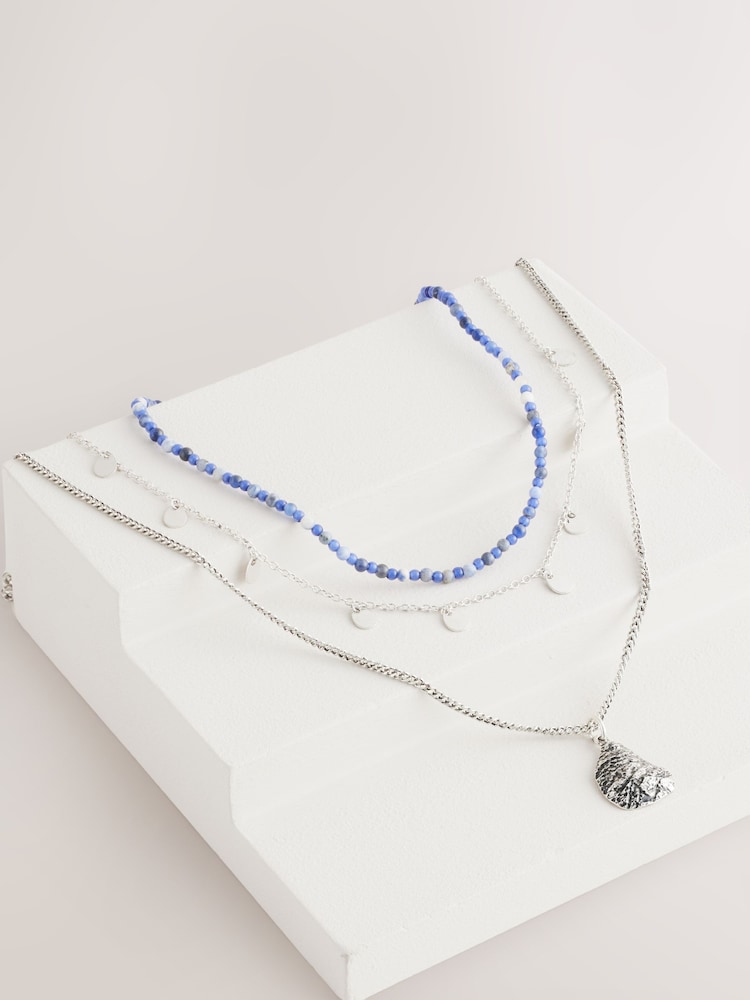 Blue/Silver Tone Beaded 3 Layer Necklace - Image 1 of 1