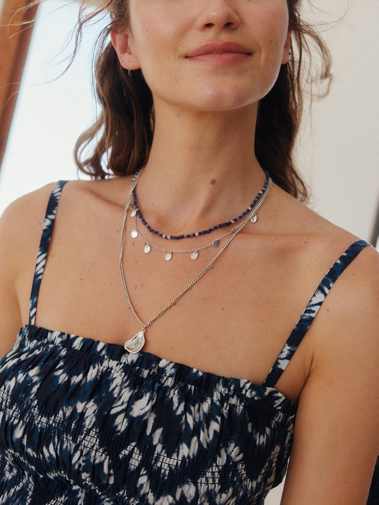 Blue/Silver Tone Beaded 3 Layer Necklace - Image 4 of 4