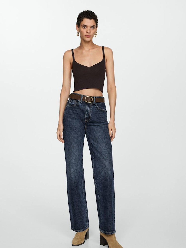 Mango Black Cecilia Straight-Fit High-Rise 100% Cotton Jeans - Image 1 of 7 Mango Black Cecilia Straight-Fit High-Rise 100% Cotton Jeans - Image 1 of 7
