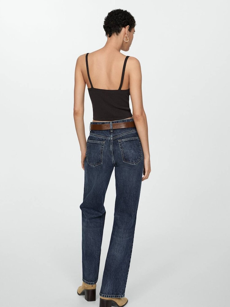 Mango Black Cecilia Straight-Fit High-Rise 100% Cotton Jeans - Image 2 of 7 Mango Black Cecilia Straight-Fit High-Rise 100% Cotton Jeans - Image 2 of 7