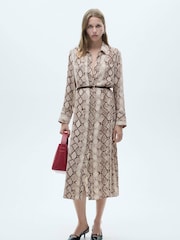 Mango Brown Snake Print Shirt Dress - Image 1 of 6