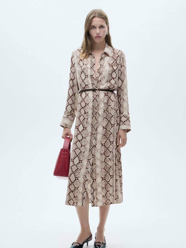 Mango Brown Snake Print Shirt Dress - Image 1 of 6