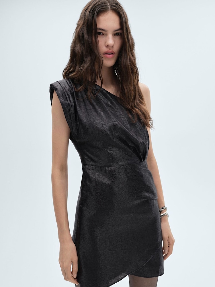 Mango Black One Shoulder Dress - Image 1 of 7 Mango Black One Shoulder Dress - Image 1 of 7