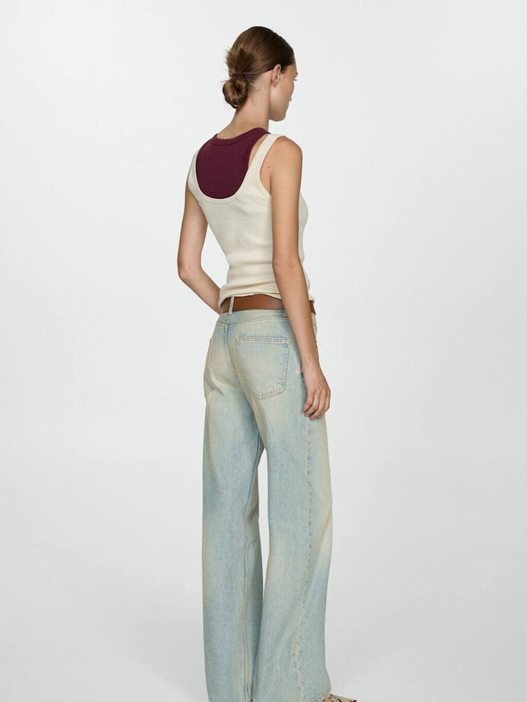 Mango Blue Mira Mid Rise Straight Leg 100% Cotton Jeans - Image 2 of 7