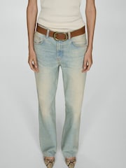 Mango Blue Mira Mid Rise Straight Leg 100% Cotton Jeans - Image 3 of 7