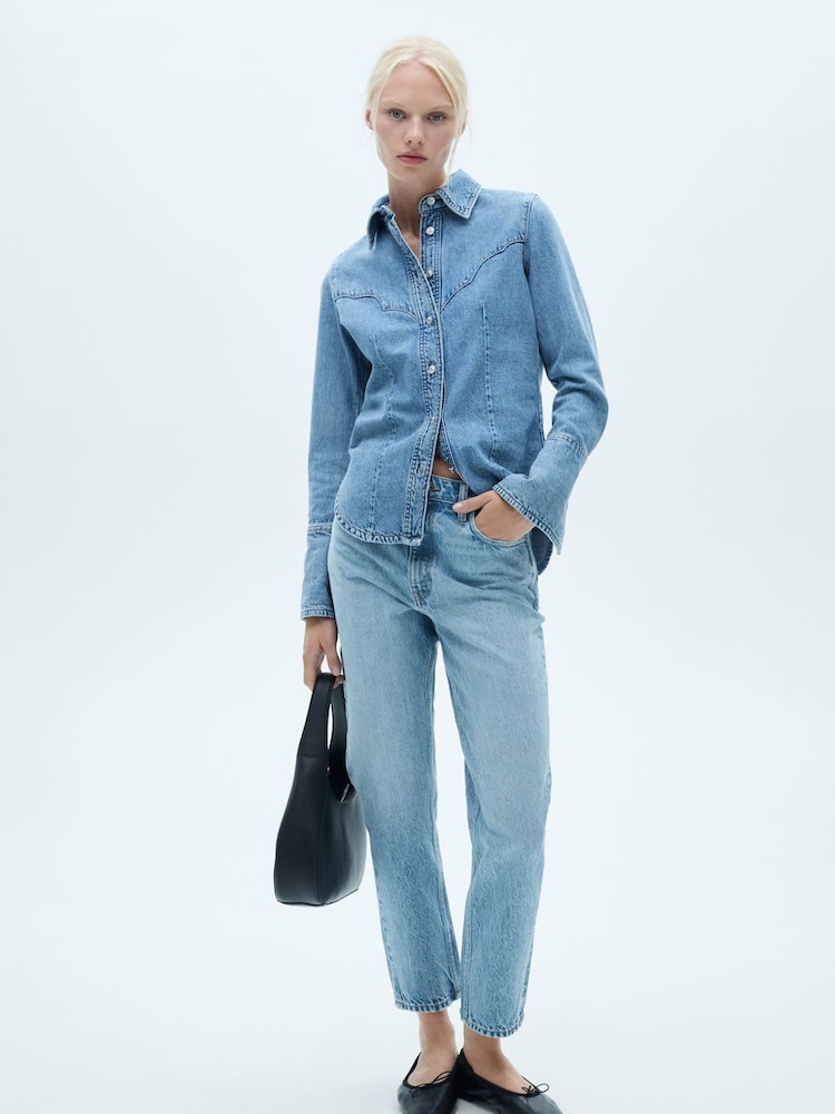 Mango Blue Mom Fit High Waist 100% Cotton Jeans - Image 1 of 7