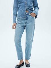 Mango Blue Mom Fit High Waist 100% Cotton Jeans - Image 3 of 7