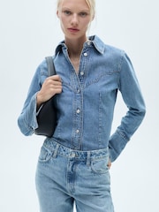 Mango Blue Mom Fit High Waist 100% Cotton Jeans - Image 4 of 7