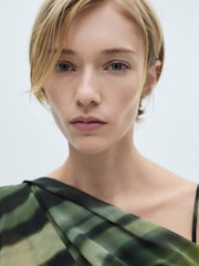 Mango Black Printed One Shoulder Midi Dress With Draping - Image 5 of 7