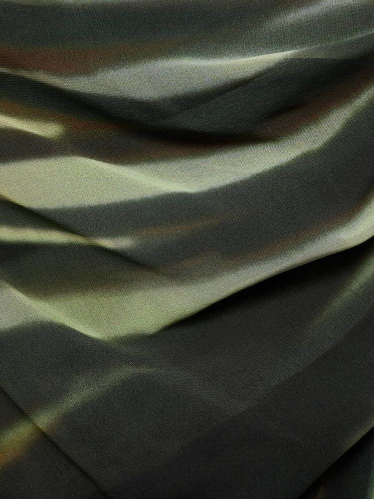 Mango Black Printed One Shoulder Midi Dress With Draping - Image 7 of 7