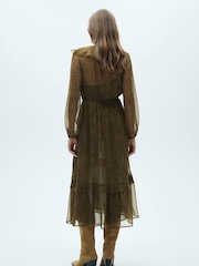Mango Green Paisely Ruffle Detail Midi Dress - Image 2 of 7