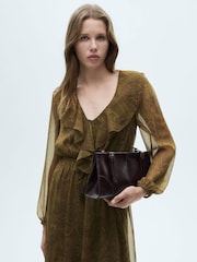Mango Green Paisely Ruffle Detail Midi Dress - Image 3 of 7