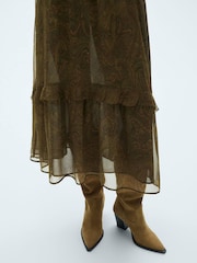 Mango Green Paisely Ruffle Detail Midi Dress - Image 5 of 7