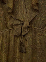 Mango Green Paisely Ruffle Detail Midi Dress - Image 7 of 7