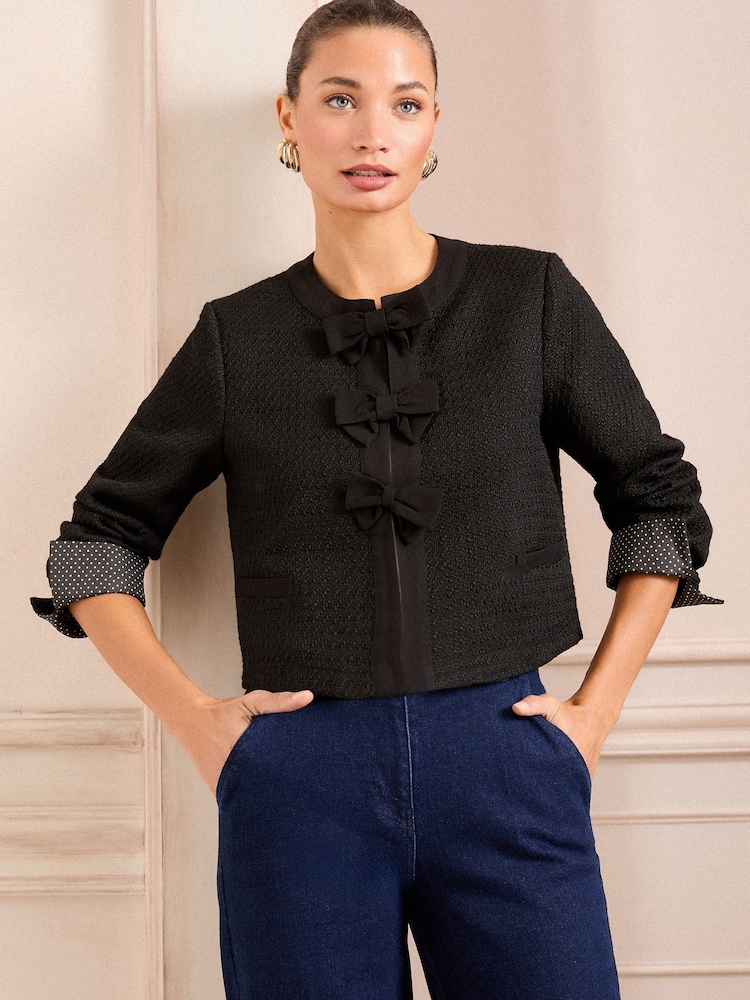 Love & Roses Short Textured Nœud Detail habillé Veste - Image 2 of 5
