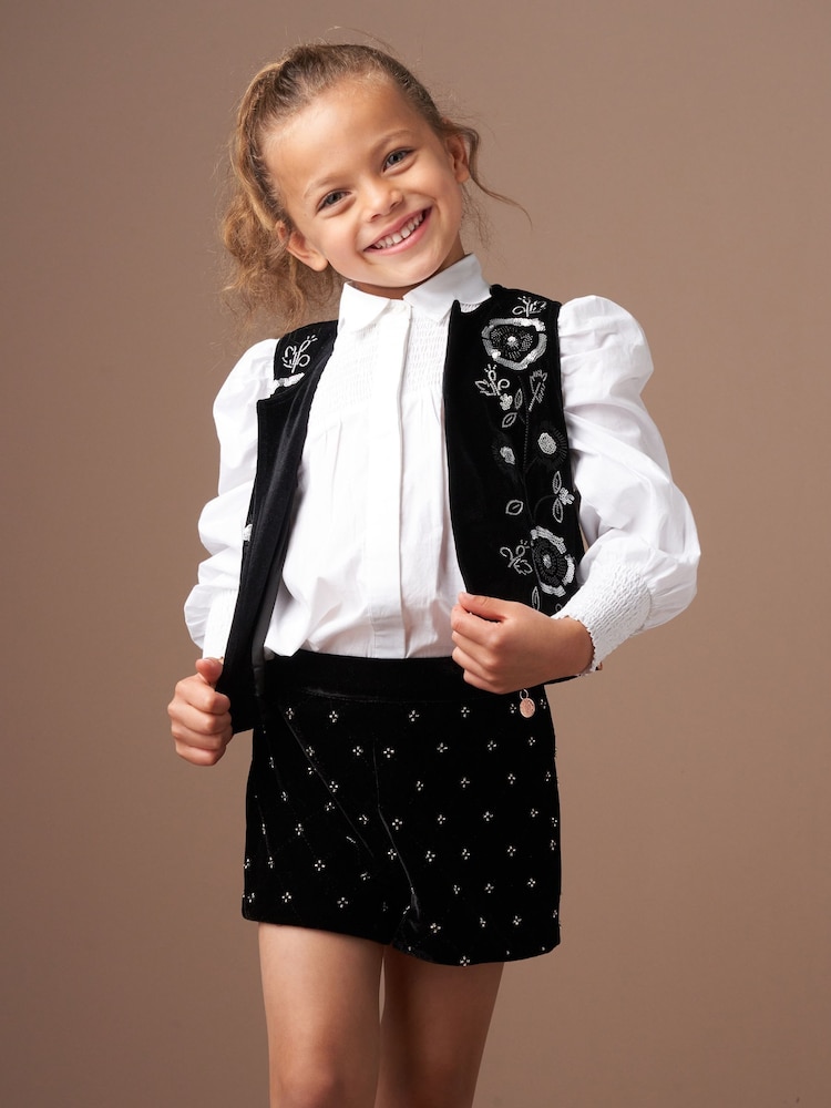 Angel & Rocket Black Paris Embroidered Velvet Waistcoat - Image 1 of 8 Angel & Rocket Black Paris Embroidered Velvet Waistcoat - Image 1 of 8