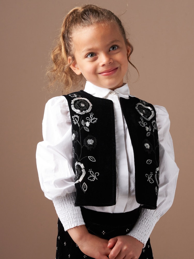 Angel & Rocket Black Paris Embroidered Velvet Waistcoat - Image 2 of 8 Angel & Rocket Black Paris Embroidered Velvet Waistcoat - Image 2 of 8