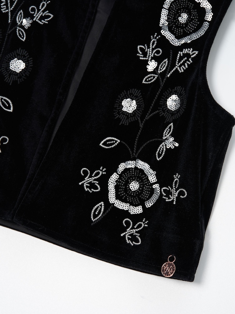Angel & Rocket Black Paris Embroidered Velvet Waistcoat - Image 8 of 8 Angel & Rocket Black Paris Embroidered Velvet Waistcoat - Image 8 of 8
