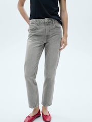 Mango Grey Mom Slim Fit High Waist 100% Cotton Jeans - Image 1 of 7