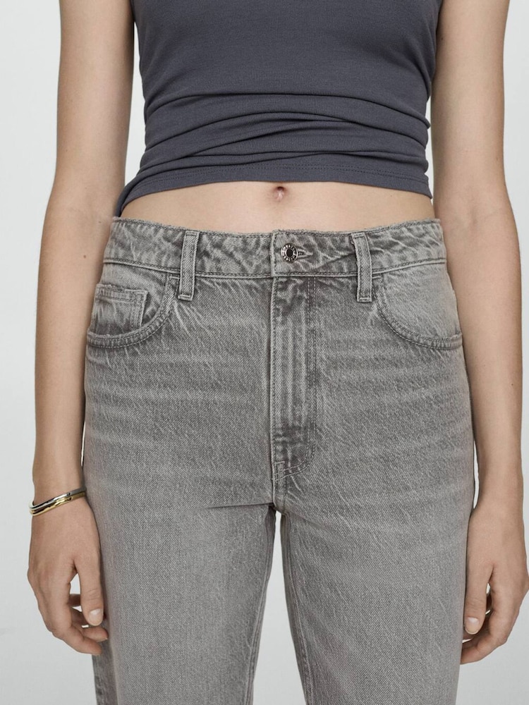 Mango Grey Mom Slim Fit High Waist 100% Cotton Jeans - Image 4 of 7