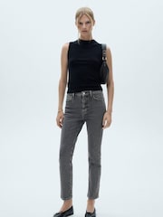 Mango Grey Claudia Waxed Slim-Fit Cropped Jeans - Image 1 of 7