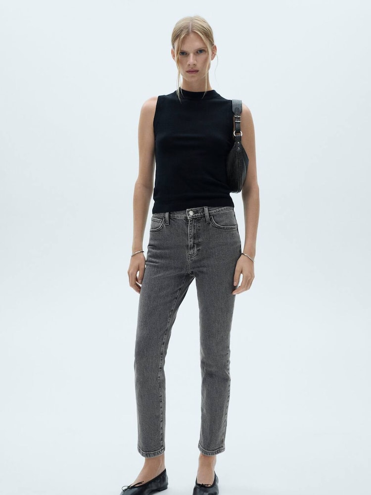 Mango Grey Claudia Waxed Slim-Fit Cropped Jeans - Image 1 of 7