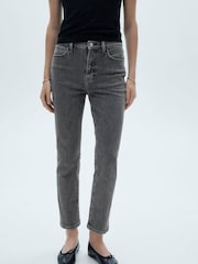 Mango Grey Claudia Waxed Slim-Fit Cropped Jeans - Image 4 of 7