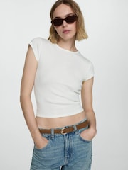 Mango Blue Turned-Up Straight Leg 100% Cotton Jeans - Image 4 of 7