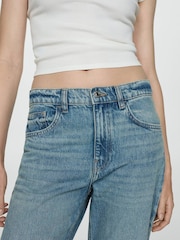 Mango Blue Turned-Up Straight Leg 100% Cotton Jeans - Image 5 of 7