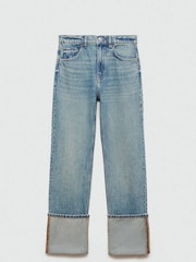Mango Blue Turned-Up Straight Leg 100% Cotton Jeans - Image 6 of 7