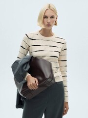 Mango Cream Round-Neck Striped 100% Cotton Sweater - Image 1 of 7
