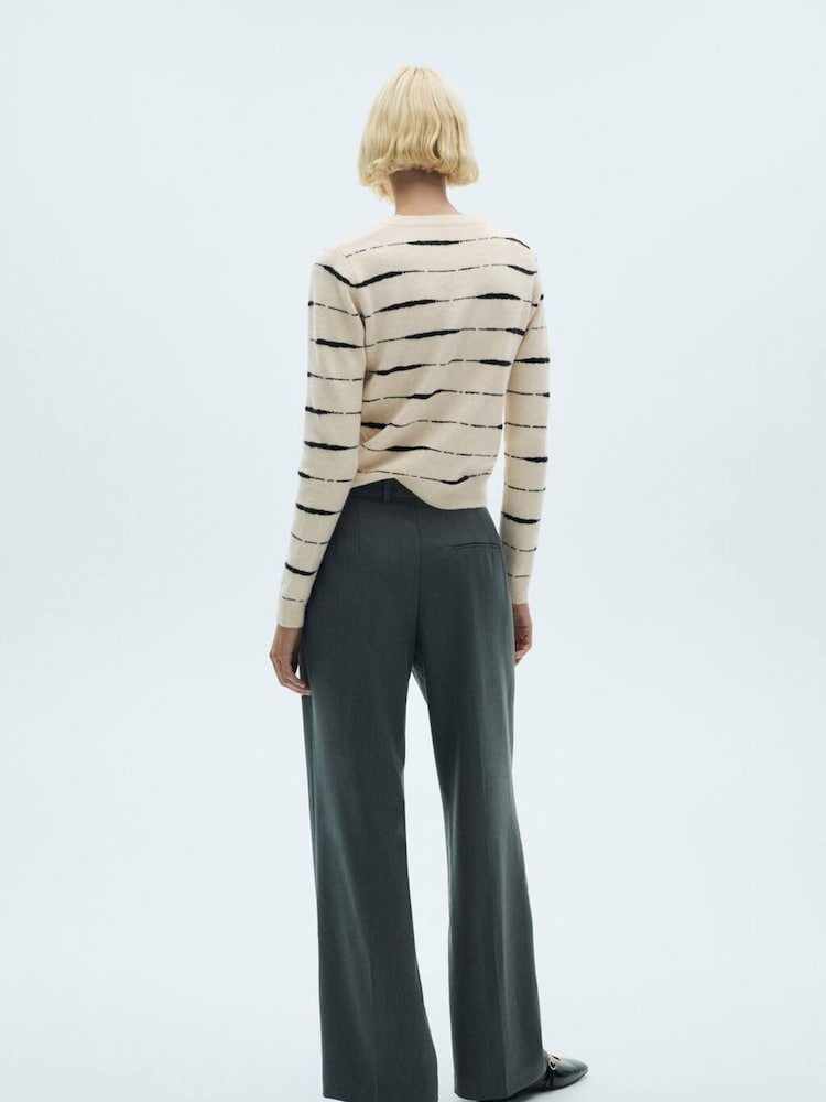 Mango Cream Round-Neck Striped 100% Cotton Sweater - Image 2 of 7 Mango Cream Round-Neck Striped 100% Cotton Sweater - Image 2 of 7