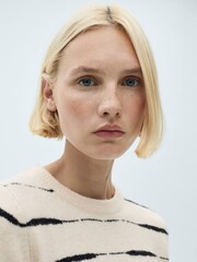 Mango Cream Round-Neck Striped 100% Cotton Sweater - Image 4 of 7